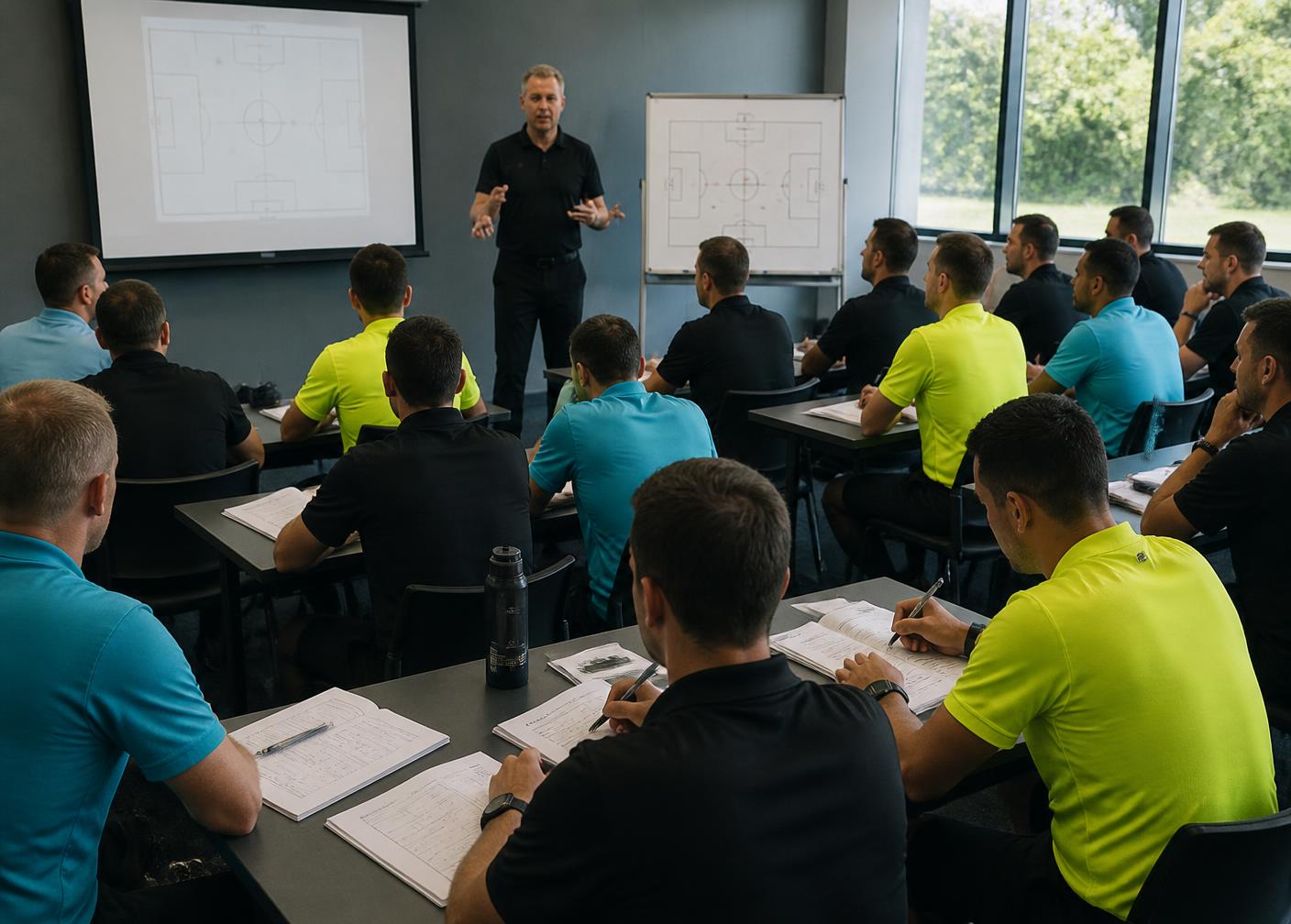 A leader facilitating a leadership workshop for a room of sports officials